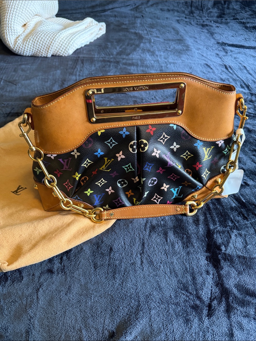Louis Vuitton Multicolor Monogram Black Canvas & Tan Leather Shoulder Bag